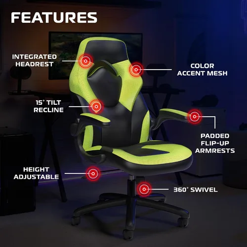 Miniatura 6 de RESPAWN 3085 Silla ergonómica para juegos para adultos, silla de oficina de respaldo alto con reposacabezas y brazos abatibles, asiento de cuero