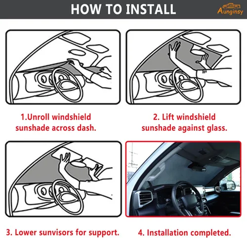 Miniatura 4 de Aunginsy Parasol para parabrisas delantero compatible con Toyota Tundra/Sequoia 2022-2024, parasol plegable reflectante para rayos UV y protección