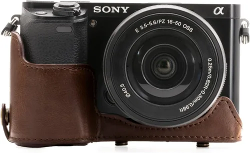 Miniatura 5 de MegaGear "Ever Ready" - Funda de piel para cámara, fácil de instalar, trípode y accesorio periférico, compatible con Sony Alpha A6000, A6300