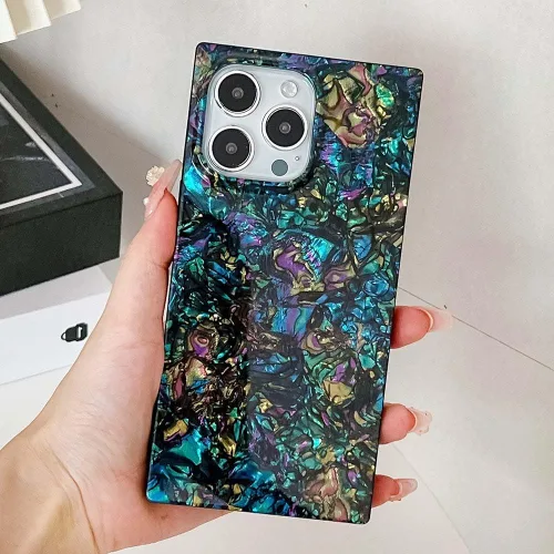Miniatura 6 de Elegante Funda con Concha de Madre Perla para Niña Compatible con iPhone 14 de 6.1 Pulgadas, Funda Rectángulo con Borde, Elegante y delgada