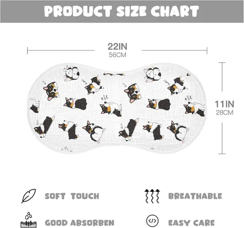 Miniatura 2 de vvfelixl Paños para eructos para bebé, Pembroke Welsh Corgi Tricolor Dog Patrón sin costuras para bebé recién nacido, juego de paños de algodón
