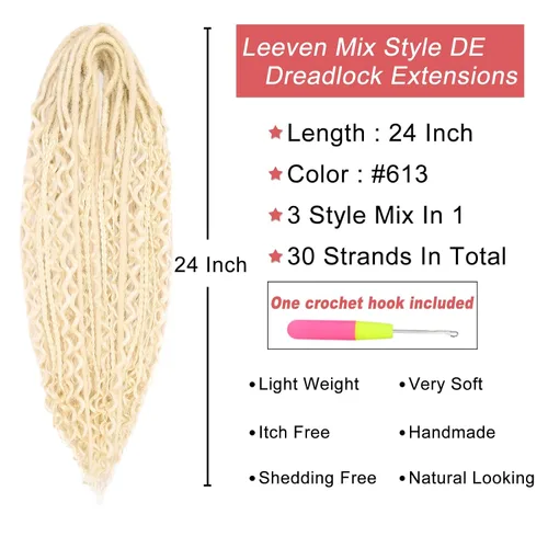 Miniatura 2 de Leeven Extensiones de Rastas Sintéticas de Doble Punta de 24 Pulgadas 30 Hebras Rastas Boho 613 Rubio 3 Estilos Mixtas Onduladas Rizadas DE Rastas