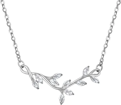 SWEETV Collar de cristal para novia de boda para novias, collar con colgante de espalda delicada de vid de circonita cúbica para mujer, regalo de