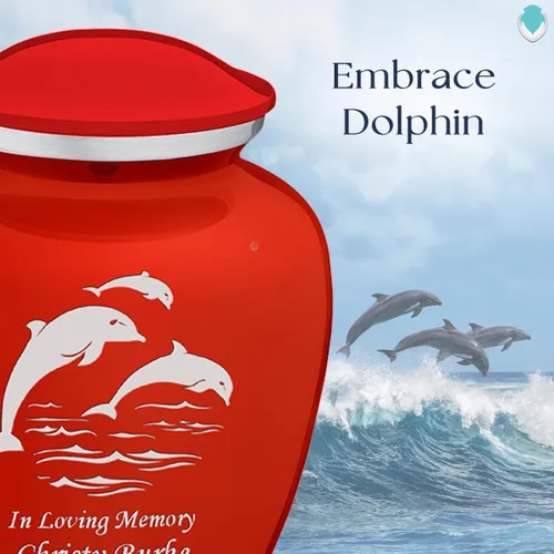 Miniatura 4 de Geturns Embrace - Urnas de cremación personalizadas de delfines para cenizas humanas, urna funeraria grande de color rojo brillante para mujeres