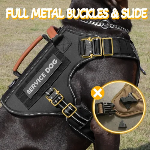 Miniatura 3 de Chaleco para perro de servicio - HEYCAHVA Arnés táctico para perro con hebillas metálicas completas para perros grandes y medianos, chaleco Negro