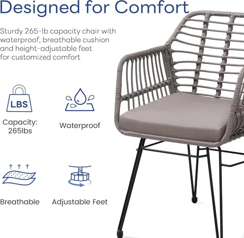 Miniatura 4 de KROFEM - Juego de 3 piezas de muebles de mimbre para patio estilo bistró, incluye 2 sillas de ratán y mesa con tapa de vidrio, ideal para porche