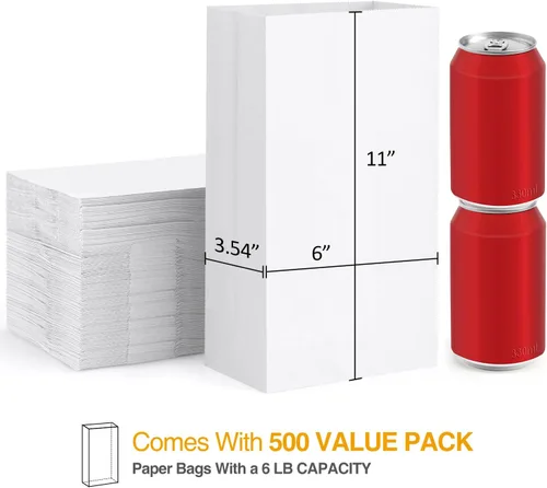 Miniatura 2 de BagDream Paquete de 500 bolsas de almuerzo de papel de 6 libras, bolsa de papel kraft blanca, bolsas de papel pequeñas para aperitivos, Blanco