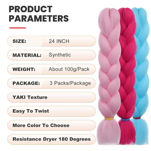 Miniatura 2 de EMMOR Extensiones de cabello trenzado jumbo de 24 pulgadas, de fibra sintética de alta temperatura, 3 piezas de trenzas de caja, trenzas trenzadas