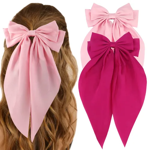 Miniatura 20 de ATODEN Lazos de Cabello de Satén Sedoso 2 Piezas Lazos Grandes para el Cabello para Mujeres Cintas para el Cabello de Cola Larga Extragrandes Lazo
