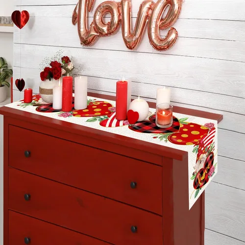 Miniatura 6 de Camino de mesa para el día de San Valentín de 36 pulgadas con corazón rojo y temática de San Valentín, gnomo para cocina, mesa de comedor