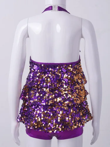 Miniatura 4 de Agoky Vestido de baile de ballet brillante para niños y niñas, trajes de baile latino modernos, trajes de baile para escenario, ropa deportiva