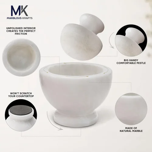 Miniatura 4 de Marblous Krafts Juego de mortero y mortero de mármol de 3.5 pulgadas, molinillo de hierbas y especias blanco para accesorios de cocina, molinillo