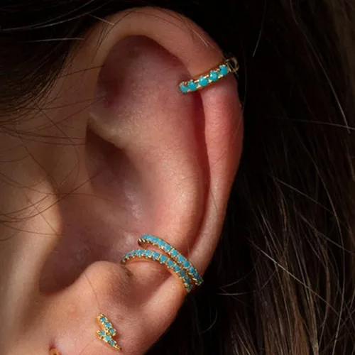 Miniatura 2 de Dainty Tiny Cutie - Aros de doble cara turquesa de 0.236 in hechos a mano, hipoalergénicos en Estados Unidos