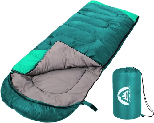 Miniatura 8 de SWTMERRY Saco de dormir para 3 estaciones (verano, primavera, otoño) clima cálido y fresco, ligero, impermeable, para uso en interiores y Verde