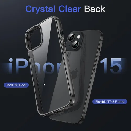 Miniatura 3 de JETech - Funda para iPhone 15 de 15,5 cm, cubierta antiamarilleo a prueba de golpes, parte trasera transparente antiarañazos (negro)