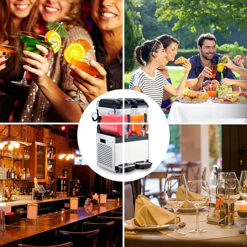 Miniatura 6 de Máquina comercial de granizado 12l 2 tanque 700w máquina congelada bebida, acero inoxidable Margarita vino Slush & Smoothies máquina para Negro