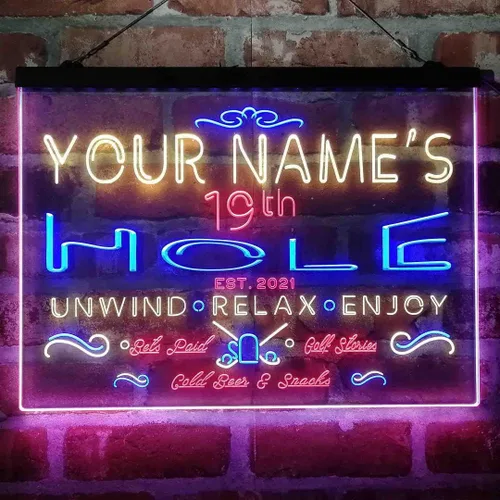 Miniatura 9 de Personalized 19th Hole Golf Club Tri-Color LED Neon Light Sign Customize Name Date Text Quote Font Green & Red & Yellow 13 x 8.7 Inches