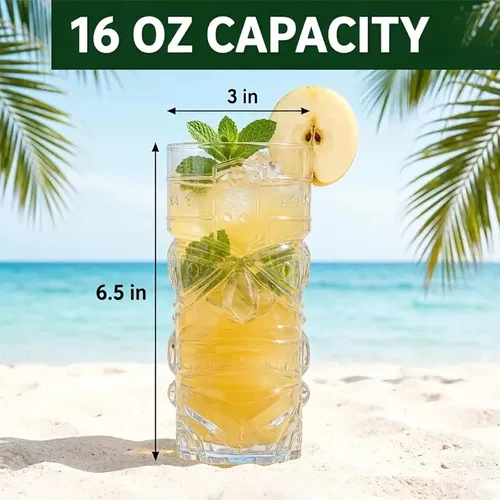 Miniatura 2 de Okllen Paquete de 8 tazas Tiki de plástico, tazas de cóctel Tiki transparentes de 16 onzas, vasos trapicales elegantes para bar moderno, fiesta