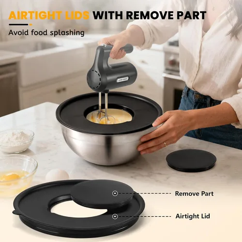 Miniatura 4 de Lord Eagle Batidora de mano eléctrica de 5 velocidades con 4 cuencos de acero inoxidable, batidora de mano ligera de cocina de 300 W con tazas