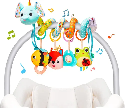 Koty Juguetes para Asiento de Carro, Lindos Juguetes de Elefante para Asiento de Carro para Bebés de 0-6 Meses Niño, Juguetes para Cochecito con