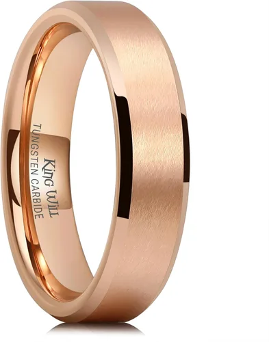 Miniatura 72 de King Will Anillo de boda de tungsteno para hombre, disponible en 15/64 a 25/64 de pulgada (6 a 10 mm), negro/plata, acabado mate, borde pulido