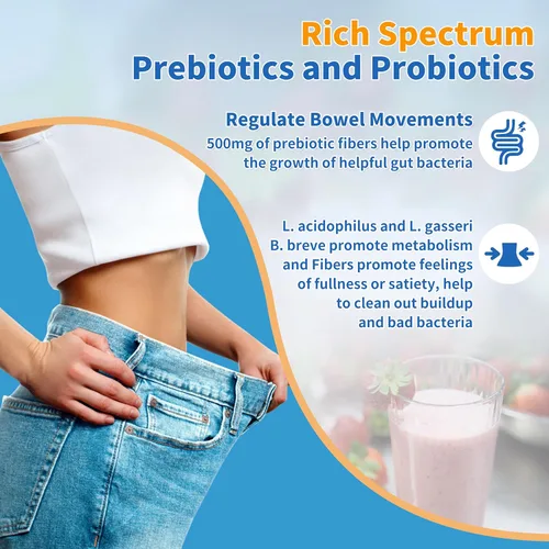 Miniatura 4 de Probióticos para mujeres, hombres y niños, prebióticos y probióticos en polvo para la salud intestinal digestiva e inmunológica, apoyan el sistema