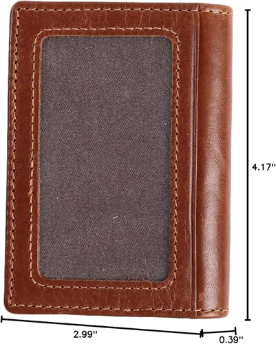 Miniatura 15 de Billetera delgada de cuero auténtico con bolsillo frontal, espacio para identificación y tarjetero con tecnología RFID