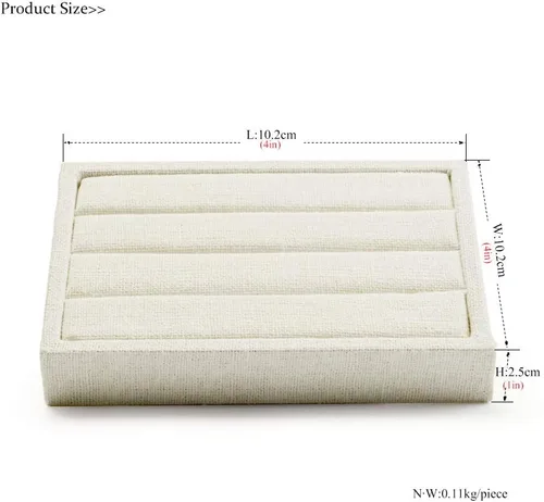 Miniatura 5 de Oirlv - 3 ranuras para anillos de lino bandejas de exhibición para joyas blanco cremoso rectangular
