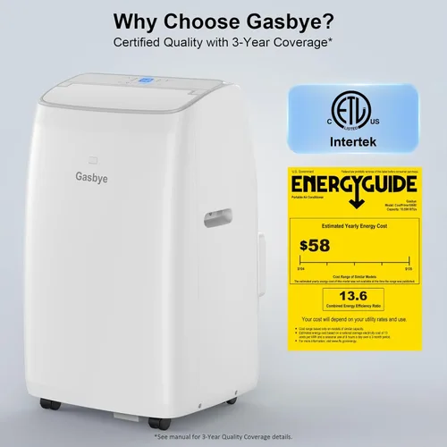 Miniatura 5 de Gasbye Aire acondicionado portátil de doble manguera, compresor inversor de CC completo [actualizado en 2026], ahorro de energía 13.6 CEER, bajo