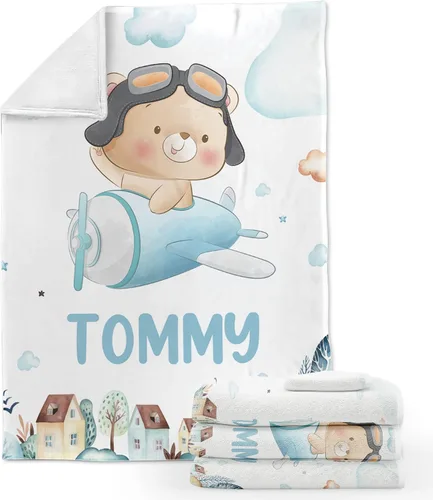 ZouZou Mantas de bebé personalizadas con nombre, mantas de bebé personalizadas para niños, manta de bebé de avión, el mejor regalo para bebé, recién