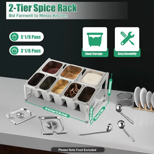 Miniatura 7 de Estante de especias expandible de 2 niveles, estante organizador de acero inoxidable con tapas de sartenes, cucharones, soporte de encimera