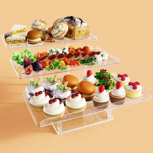 Miniatura 13 de Bakzon Soporte de 3 piezas para cupcakes, juego de mesa de postres de acrílico transparente con patas de soporte de hierro para cumpleaños