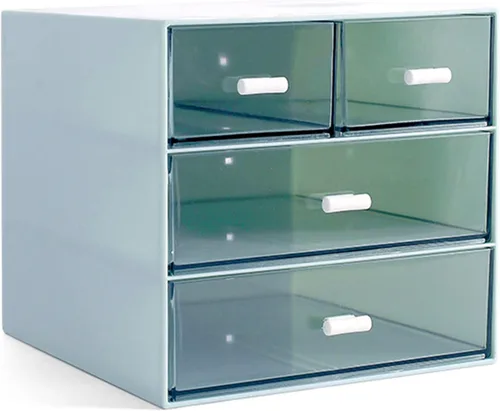Marknor Organizador de maquillaje, organizador de escritorio con 4 cajones, almacenamiento de artículos diversos, caja de almacenamiento de Azul