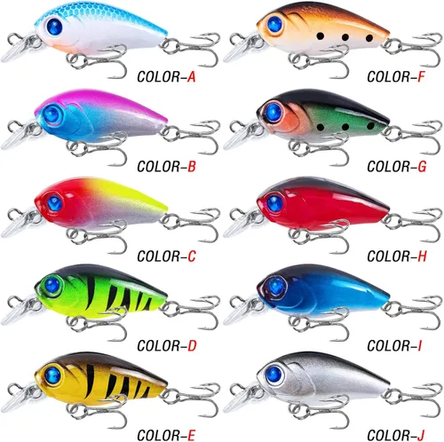 Miniatura 4 de Juego de 10 cebos para pesca de lubina, cebos duros flotantes, pesca de agua superior, para trucha, lubina, perca, salmón, agua dulce y salada, 1.9