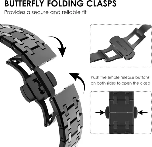 Miniatura 4 de CHANCHY Correa de acero inoxidable compatible con Apple Watch Ultra 3/2/1 de 1.732 pulgadas, Series 11/10 de 1.812 pulgadas, 9/8/7 1.772 pulgadas