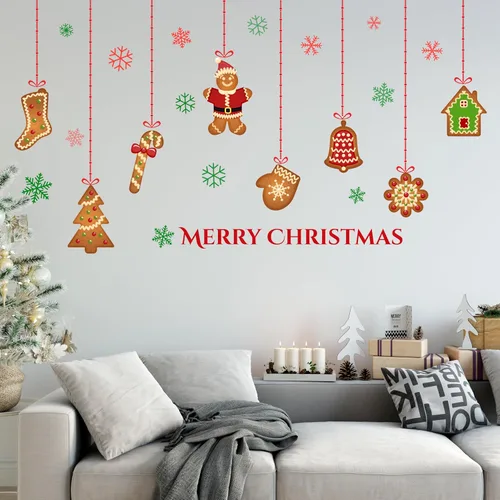 Miniatura 3 de Calcomanías de pared de Navidad, calcomanías de galletas de jengibre, decoración de pared de Feliz Navidad, calcomanías de pared extraíbles