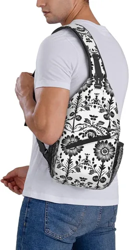 Miniatura 6 de Small Crossbody Bags for Women Men - Vintage Flower Black White Print Adjustable Shoulder Bag Fanny Packs Belt Sling Bag Crossbody Purses Backpack