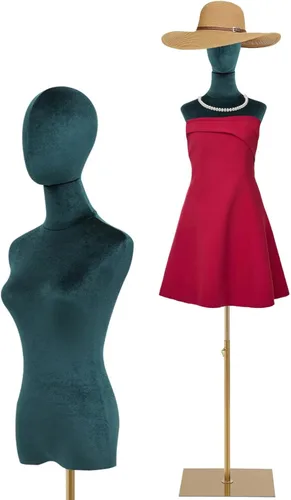 Miniatura 9 de Maniquí femenino forma de vestido de maniquí para mujer, torso con soporte, altura ajustable, 63-81 pulgadas, maniquí con cabeza de brazo