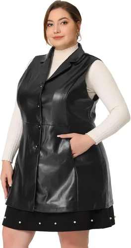 Miniatura 3 de Agnes Orinda Chalecos de talla grande para mujer, sin mangas, con solapa, casual, de poliuretano, chaleco