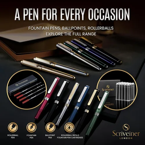 Miniatura 6 de Bolígrafo laqueado en negro Scriveiner - Impresionante pluma de lujo, chapado en oro real, repuesto Schmidt de tinta negra, el mejor juego de regalo
