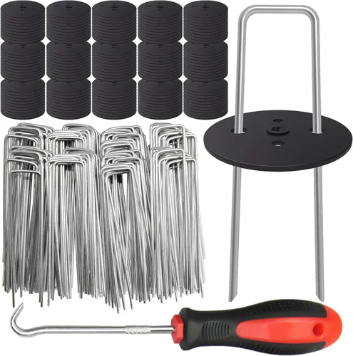 Miniatura 8 de 25 estacas de jardín + 25 juntas, grapas de césped de 6 pulgadas, calibre 11, galvanizado, en forma de U, clavos de césped resistentes
