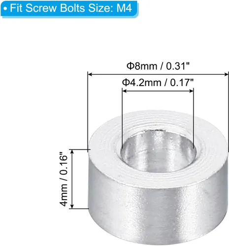 Miniatura 2 de PATIKIL Espaciador de aluminio M4, paquete de 20 unidades de 0.165 in de diámetro interior x 0.315 in de diámetro exterior x 0.157 in de largo