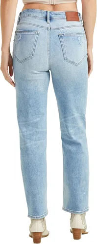 Miniatura 3 de ALTAR'D STATE Jeans de talle alto para mujer, mezclilla rasgada con cierre de cremallera, azul y negro