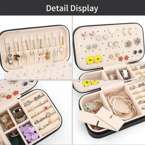 Miniatura 4 de DesignSter Joyero de viaje, estuche de joyería portátil de piel sintética, cajas de joyería pequeñas para regalos, organizador de joyas de viaje