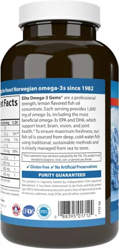 Miniatura 3 de Carlson Labs Elite Omega-3 Gems Aceite de pescado 1250 mg, 180 cápsulas blandas
