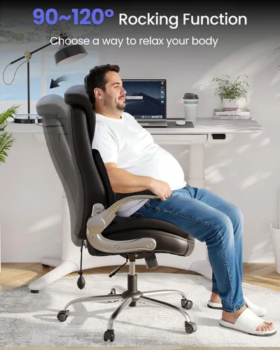 Miniatura 8 de Silla de oficina grande y alta, soporte lumbar ajustable para aliviar el dolor de espalda, doble acolchado cómodo ergonómico silla de oficina