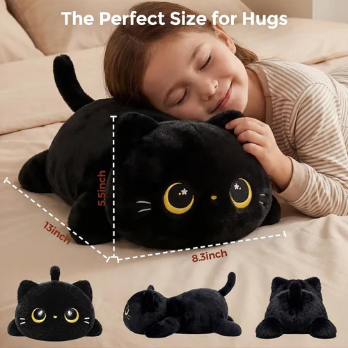 Miniatura 2 de Mewaii Linda Almohada de Felpa de Gato Negro, Peluches Kawaii de Animales de Peluche de Gato Negro, Peluches Suaves, Almohada de Felpa para Abrazar