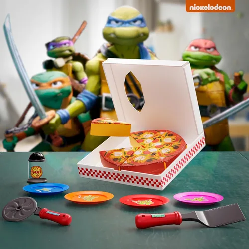Miniatura 4 de Juego de juguetes de pizza para niños, comida para jugar en la cocina, rebanar y servir pizza de juguete con caja, cortador de pasteles