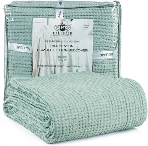 Miniatura 12 de HILLFAIR Manta de Algodón 100% Peinado– Mantas de Cama Tamaño Twin– Mantas Cálidas Suaves para Todas las Estaciones Transpirables Ligeras de Verano