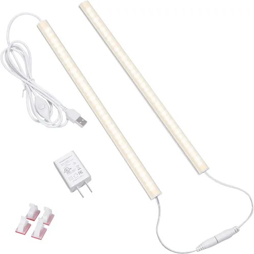 Miniatura 10 de JUSJUBR Iluminación enchufable para debajo del gabinete, 2 luces regulables de armario de 12 pulgadas, barra de luz LED USB enlazable de 6000 K